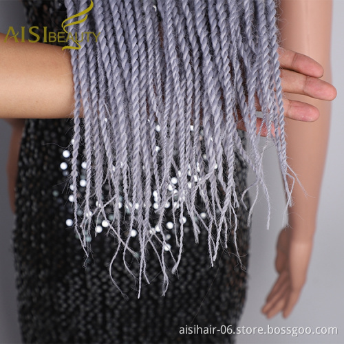 Aisi Beauty Hot Selling Easy Wearing Long Ombre Grey Dark Root Machine Made Baseball Hat With Crochet Twist Braiding Hair
